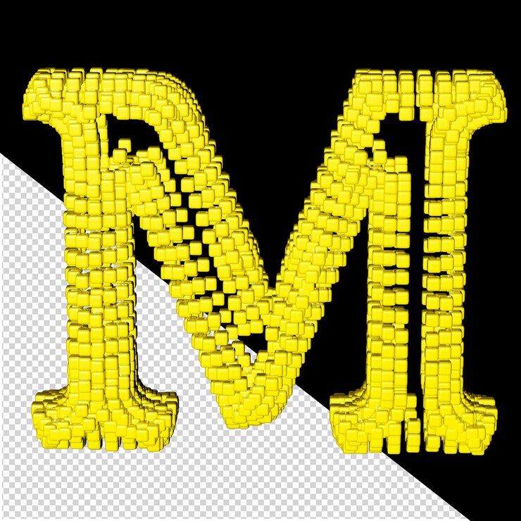 PSD símbolo 3d hecho de cubos amarillos letra m