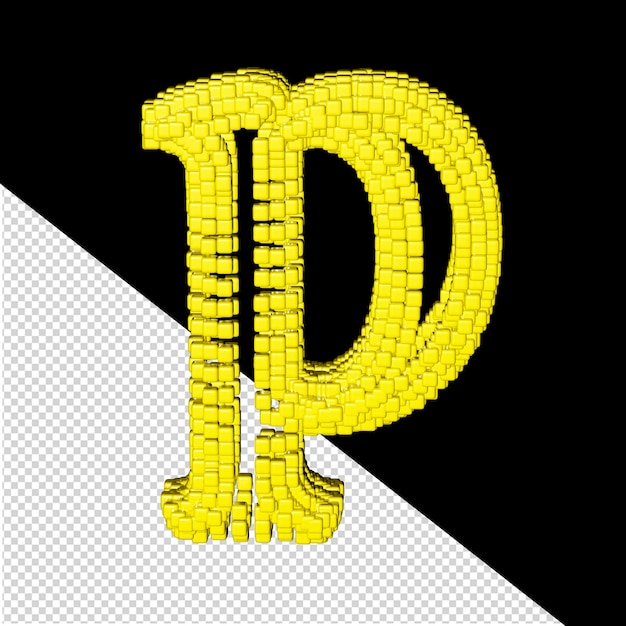 Símbolo 3D hecho de cubos amarillos letra p
