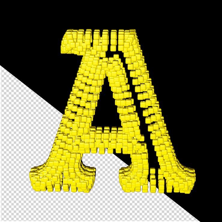 PSD símbolo 3d hecho de cubos amarillos letra a