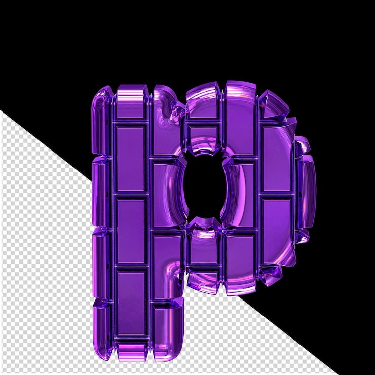 PSD símbolo 3d hecho de ladrillos verticales de color púrpura oscuro letra p