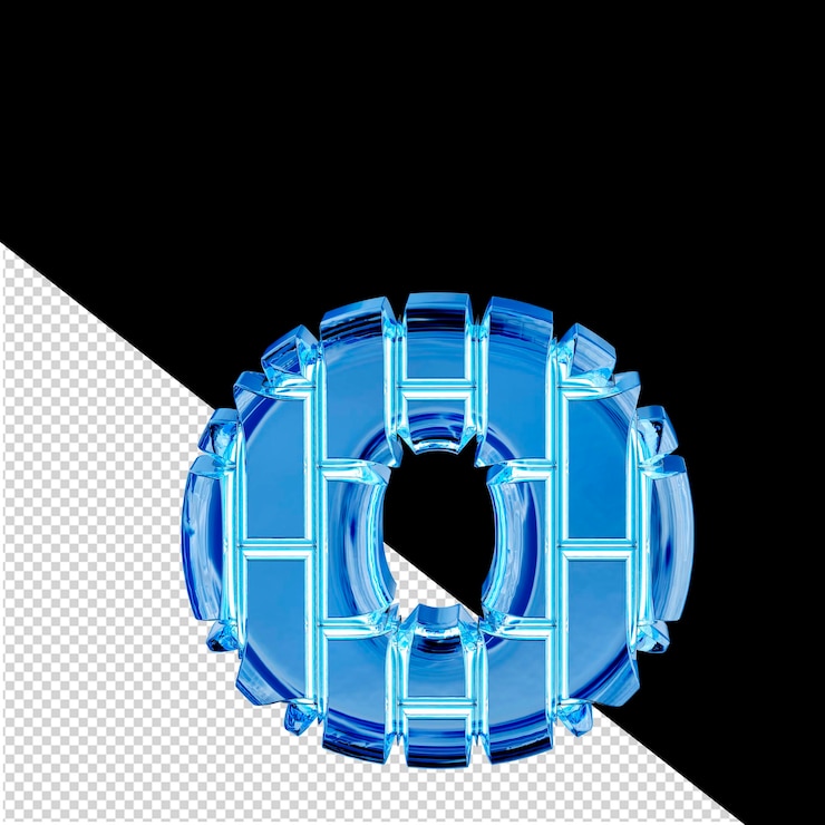 PSD símbolo 3d hecho de ladrillos verticales de hielo azul letra o