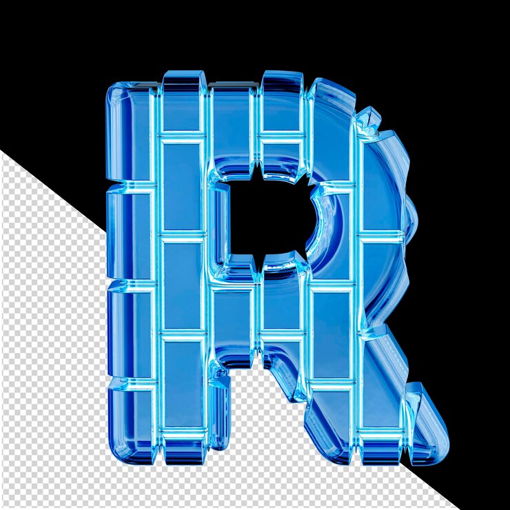 PSD símbolo 3d hecho de ladrillos verticales de hielo azul letra r