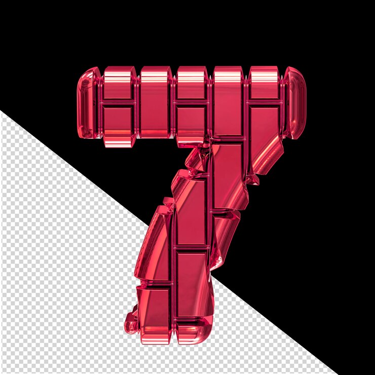 PSD símbolo 3d hecho de ladrillos verticales rojos número 7
