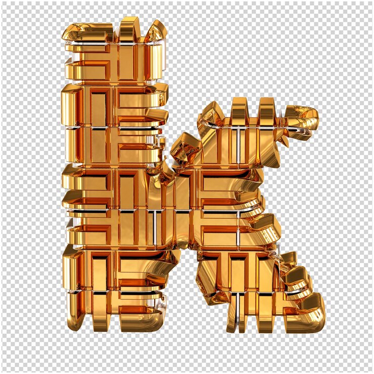 PSD símbolo 3d hecho de letra k de oro transformada
