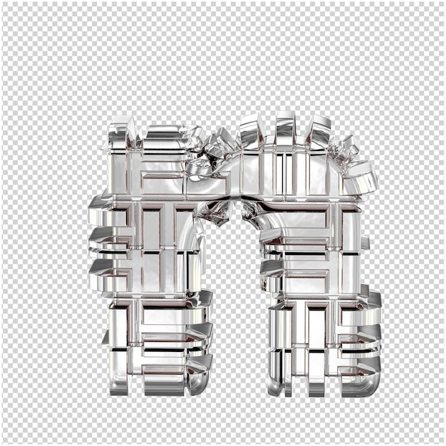 símbolo 3d hecho de la letra n de plata transformada