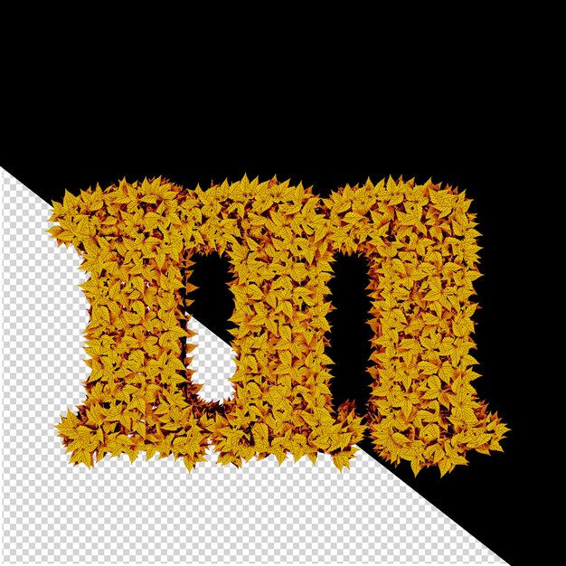 Símbolo 3d de hojas amarillas letra m