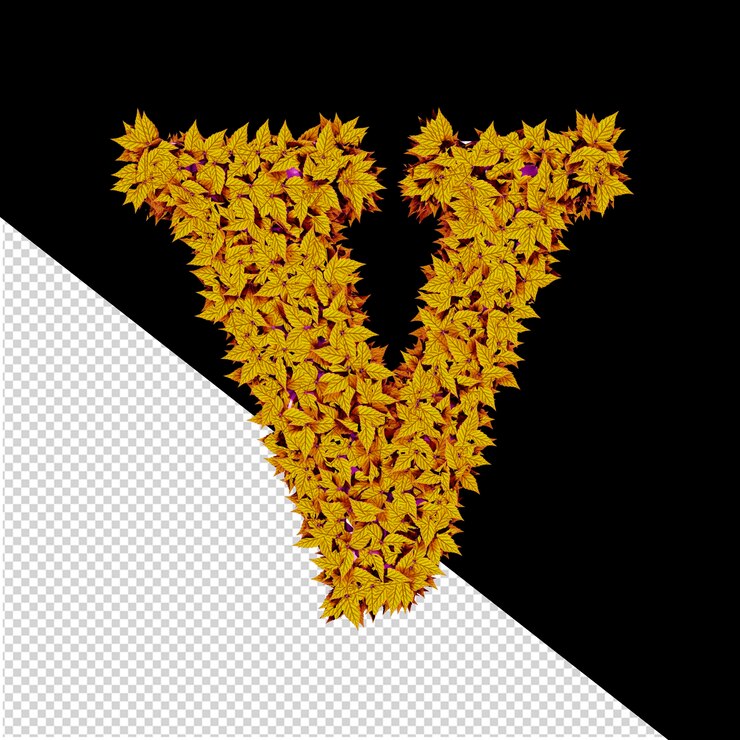 PSD símbolo 3d de hojas amarillas letra v