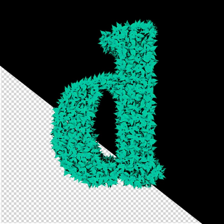 PSD símbolo 3d de hojas de mentol letra d