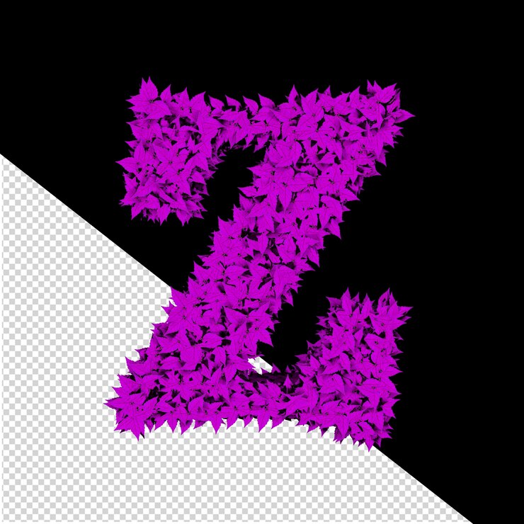 PSD símbolo 3d de hojas moradas letra z