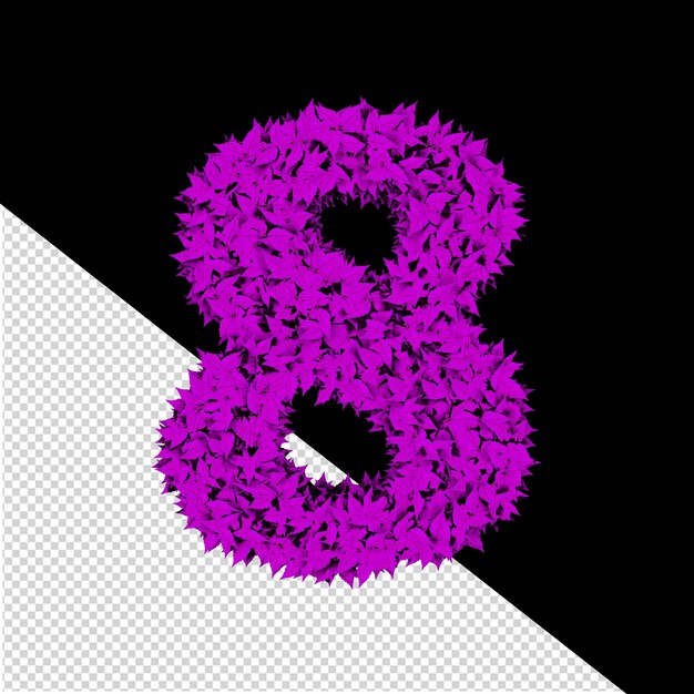 Símbolo 3D de hojas moradas número 8