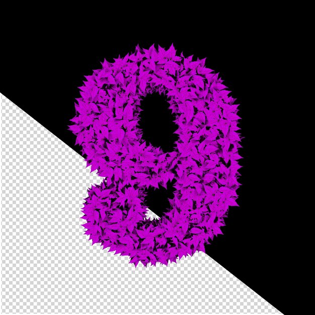 Símbolo 3D de hojas moradas número 9