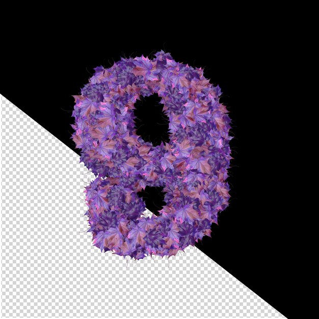 Símbolo 3d de hojas moradas de otoño número 9