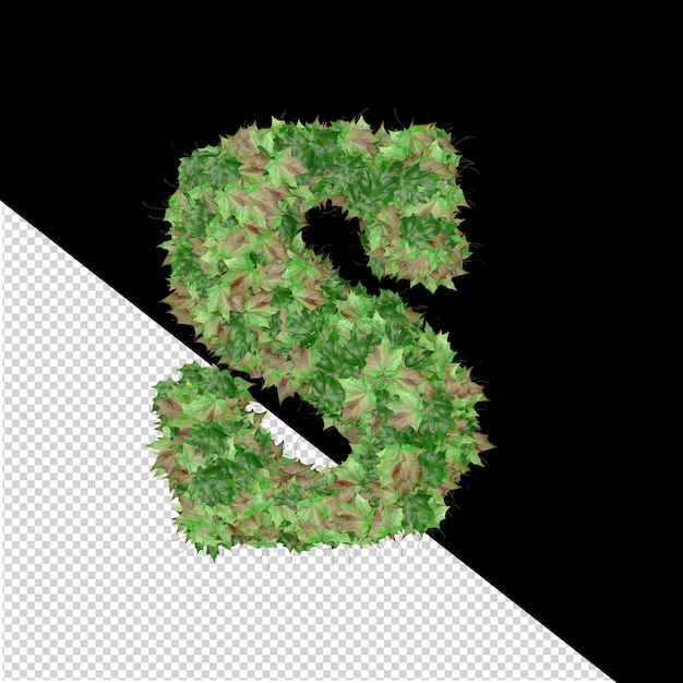 Símbolo 3d de hojas verdes de otoño letra s