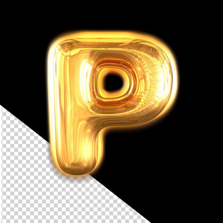 PSD símbolo 3d inflable de oro con la letra brillante p