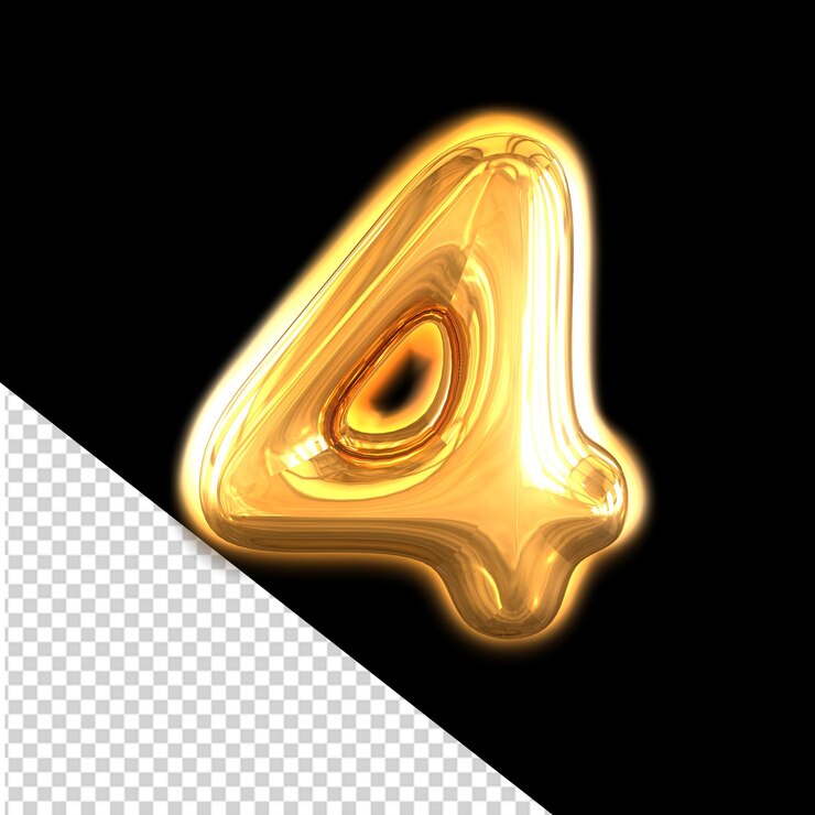 PSD símbolo 3d inflable de oro con número de brillo 4