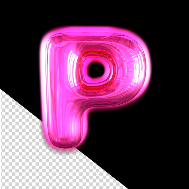 Símbolo 3D inflable púrpura con la letra p brillante