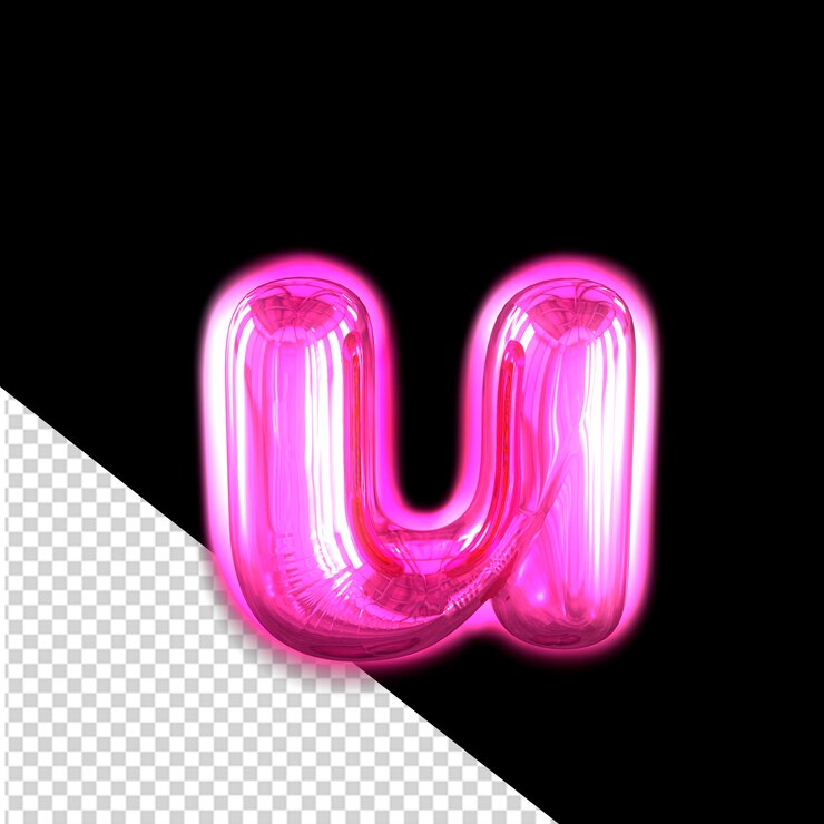 PSD símbolo 3d inflable púrpura con la letra u brillante