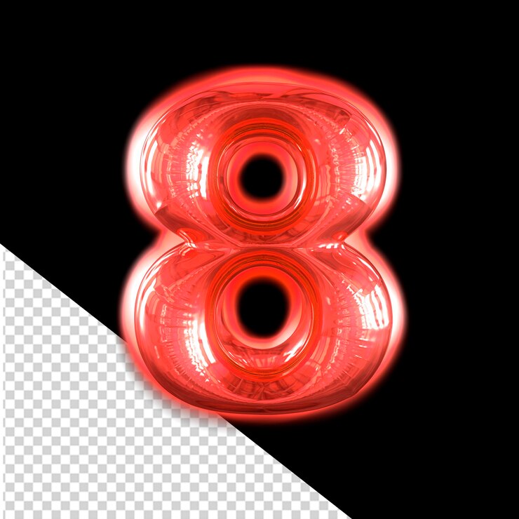 PSD símbolo 3d inflable rojo con número de brillo 8