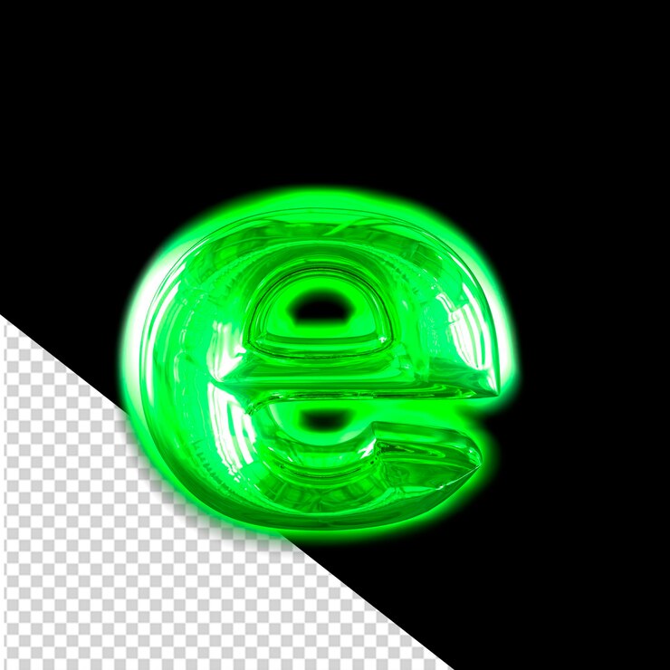 PSD símbolo 3d inflable verde con la letra brillante e