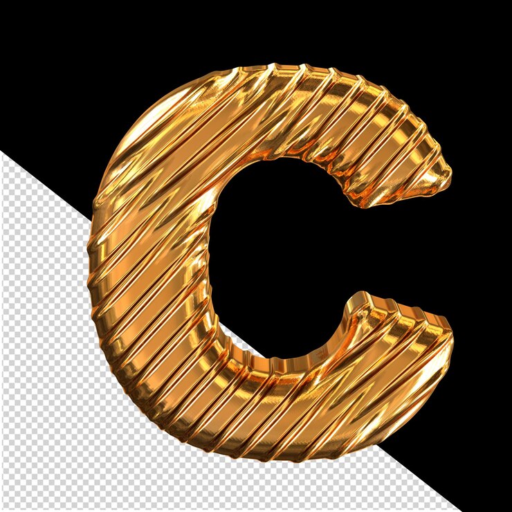 PSD símbolo en 3d de letra c de oro ribado