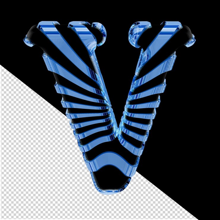 PSD símbolo 3d negro con correas de hielo azul letra v