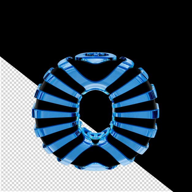 Símbolo 3d negro con tiras de hielo azul letra o