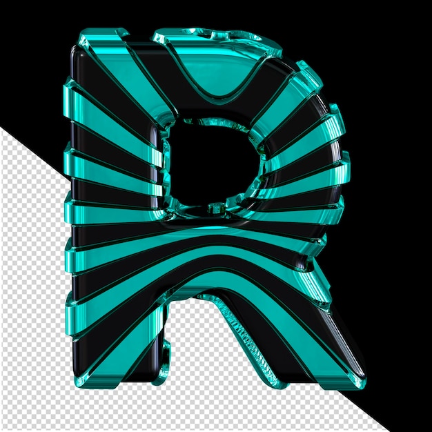 Símbolo 3d negro con tiras turquesas letra r