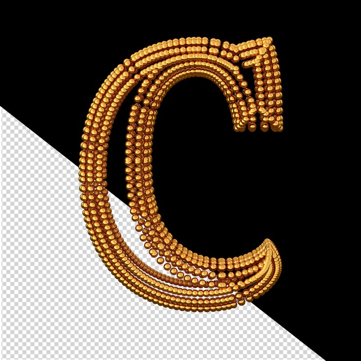 PSD símbolo 3d de oro hecho de esferas letra c
