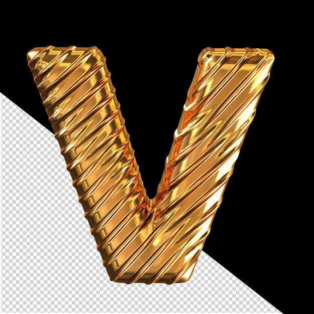 PSD símbolo 3d de oro ribado letra v