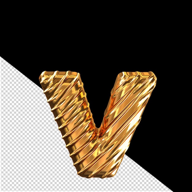 Símbolo 3d de oro ribado letra v