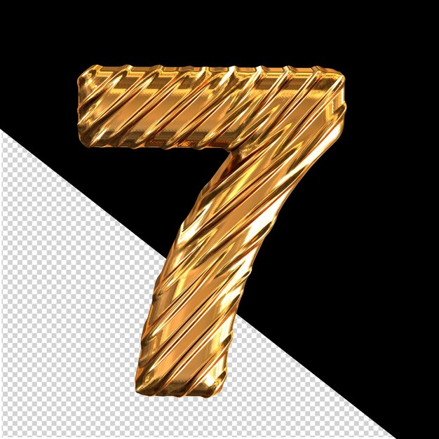 Símbolo 3d de oro ribado número 7