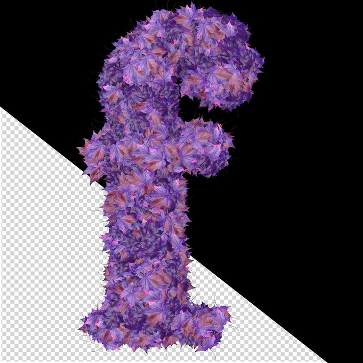 PSD símbolo 3d de otoño hojas moradas letra f