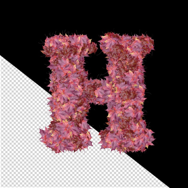 Símbolo 3d de otoño hojas rojas letra h