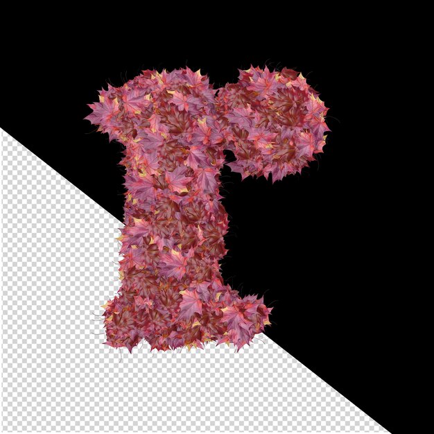 Símbolo 3d de otoño hojas rojas letra r
