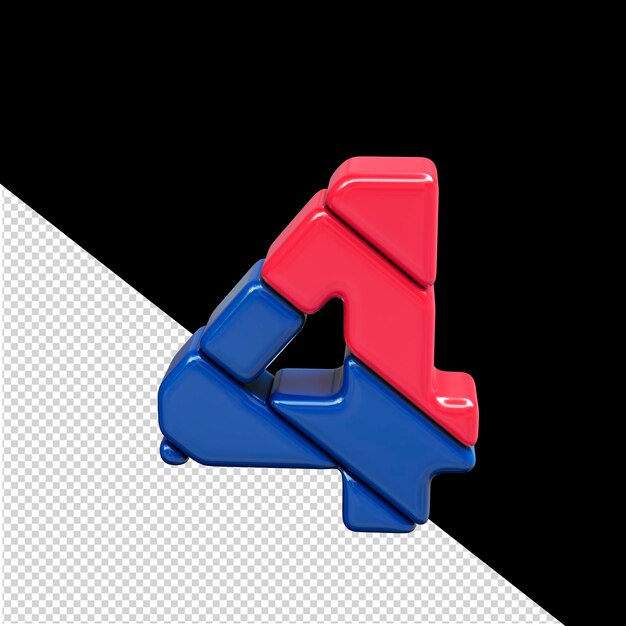 Símbolo 3d de plástico rojo y azul número 4