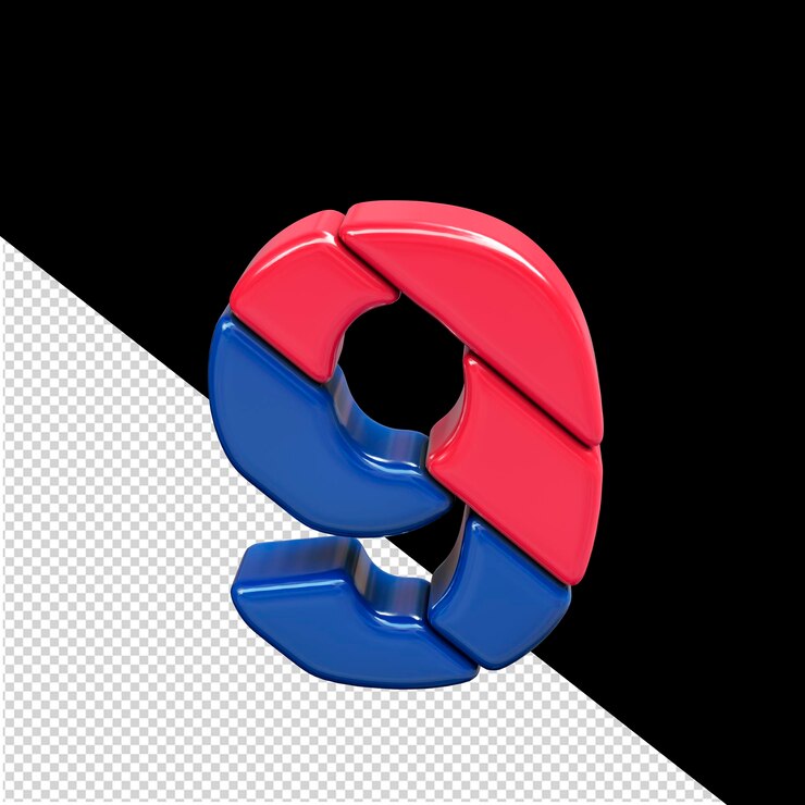 PSD símbolo 3d de plástico rojo y azul número 9