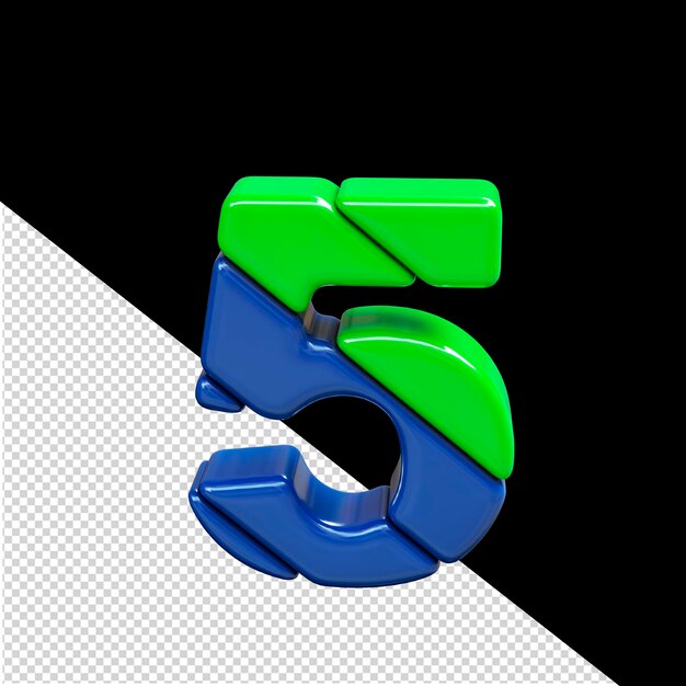 Símbolo 3d de plástico verde y azul número 5