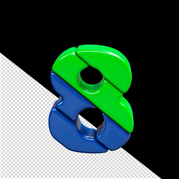 Símbolo 3d de plástico verde y azul número 8