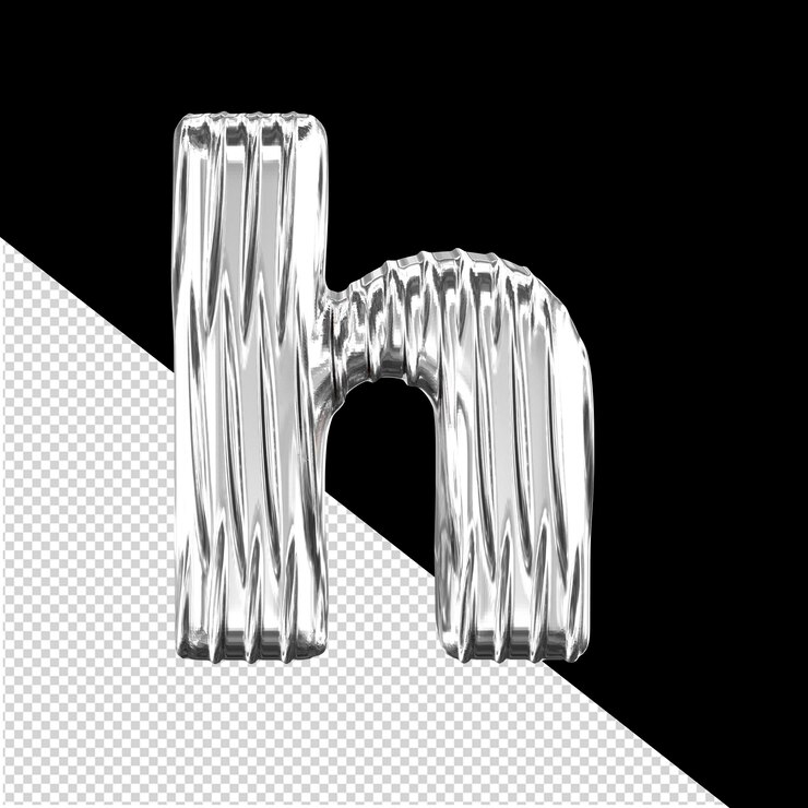 PSD símbolo 3d plateado con costillas verticales letra h