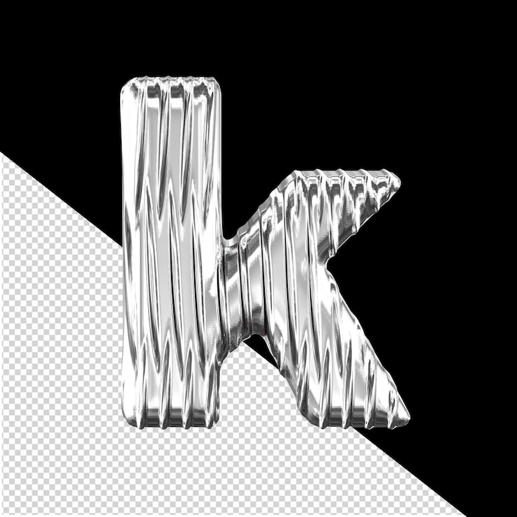 PSD símbolo 3d plateado con costillas verticales letra k