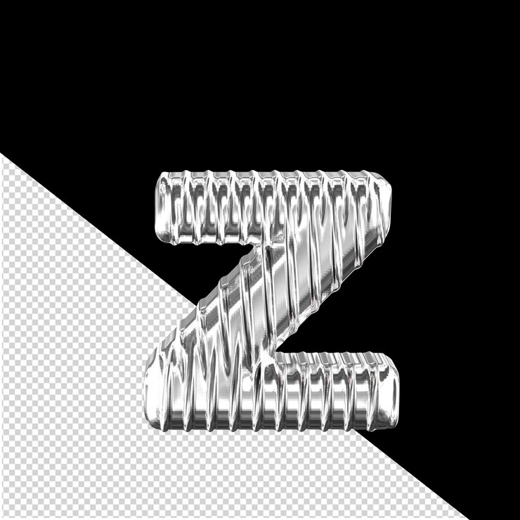 PSD símbolo 3d plateado con costillas verticales letra z