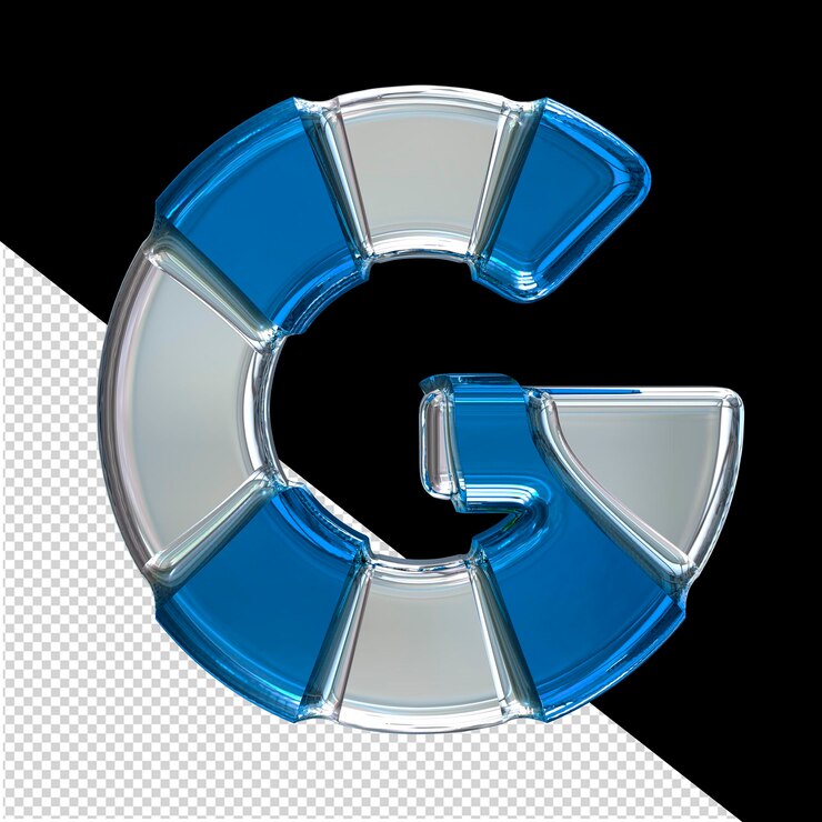 PSD símbolo 3d plateado con incrustaciones azules letra g