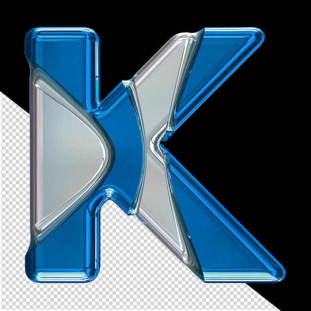 Símbolo 3d plateado con incrustaciones azules letra k