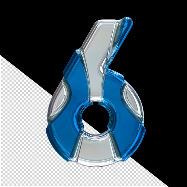 Símbolo 3d plateado con incrustaciones azules número 6