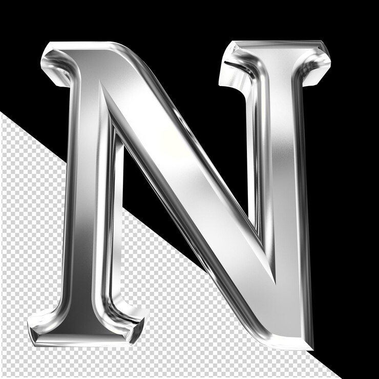 PSD símbolo 3d plateado con la letra biselada n