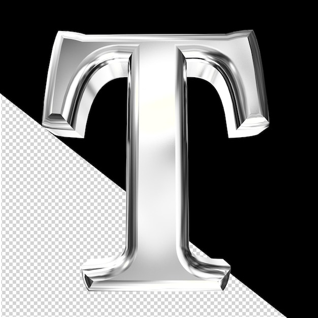 PSD símbolo 3d plateado con la letra biselada t