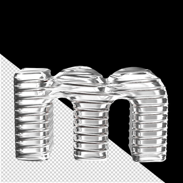 Símbolo 3D plateado con la letra horizontal ribeteada m