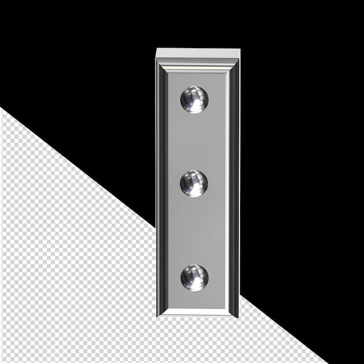 PSD símbolo 3d plateado con remaches metálicos letra i