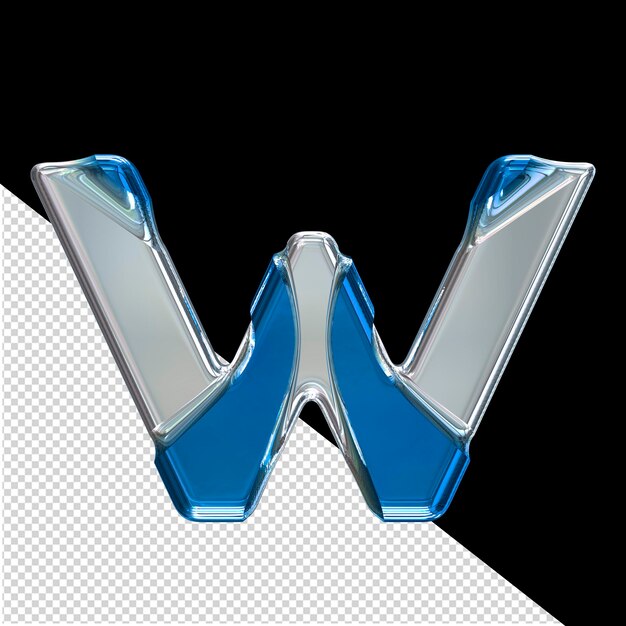 PSD símbolo 3d prateado com incrustações azuis letra w
