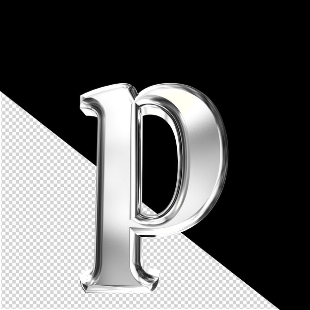 PSD símbolo 3d prateado com letra convexa p